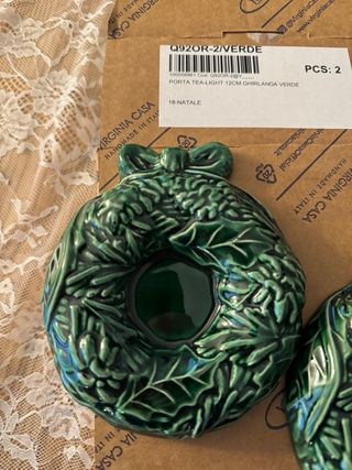 2 Porta candele tea-light Ghirlanda Verde