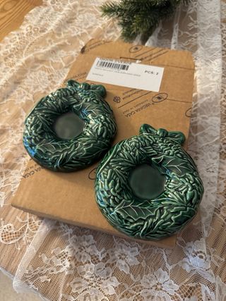 2 Porta candele tea-light Ghirlanda Verde