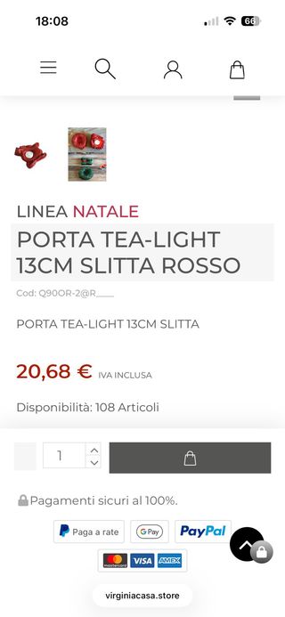 2 Porta candele tea-light Slitta Rosso