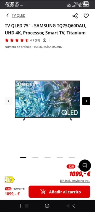 Samsung QLED 75 TQ75Q60DAU UHD 4K TV
