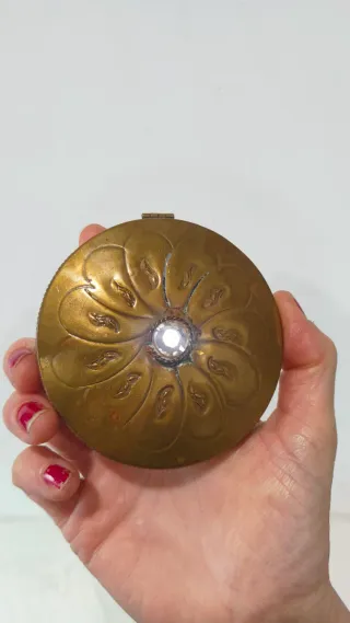 Polvera Antigua Bronce Cuarzo Francia 1920