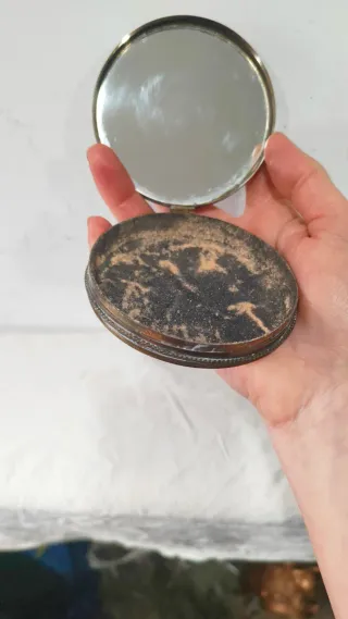 Polvera Antigua Bronce Cuarzo Francia 1920