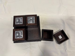 4 Cajitas Madera Tapa Repujada