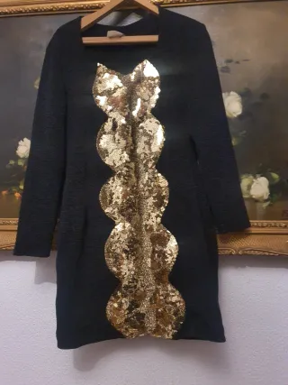 Vestido fiesta negro lentejuelas doradas