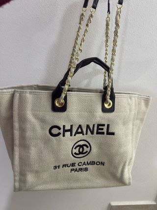 Borsa tote Chanel beige e oro