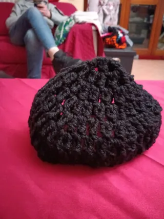 Cappello lana uncinetto nero taglia S misto lana