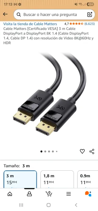 Confezione da 3 cavi Display Port 1.4 certificati, 3M