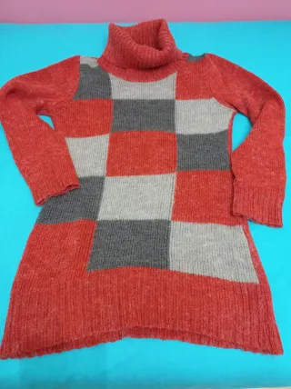 Jersey Lana Cuadros Cuello Alto Talla S/M