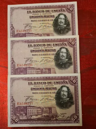 3 Billetes 50 Pesetas 1928 El Banco de España