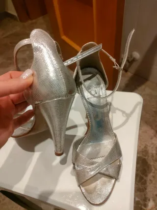 Sandalias tacón alto plateadas T37