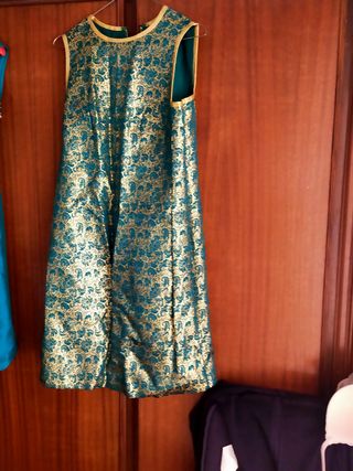 Vestido fiesta mujer dorado y verde
