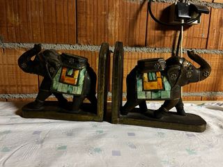 Pareja sujetalibros elefante antiguo