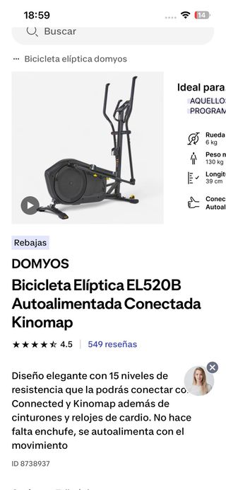 Bicicleta Elíptica DOMYOS EL520B Conectada