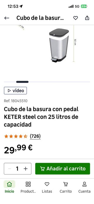 Cubo basura 25L pedal blanco y negro