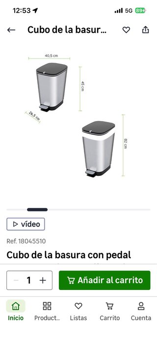 Cubo basura 25L pedal blanco y negro