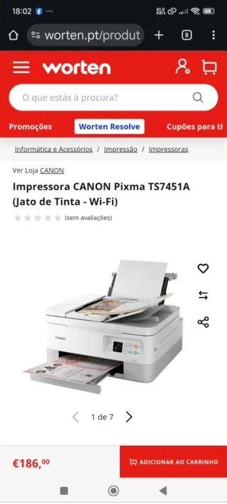 Impressora Canon PIXMA TS7451a Nova