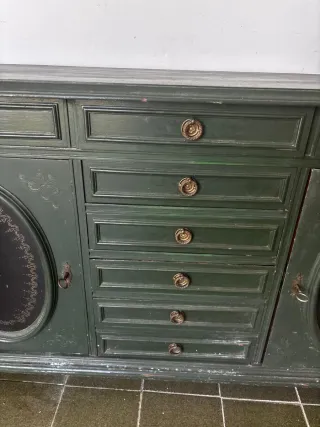 Recibidor madera maciza verde cajones