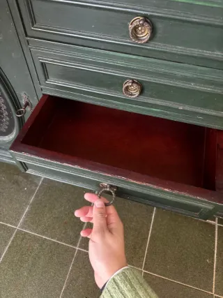 Recibidor madera maciza verde cajones