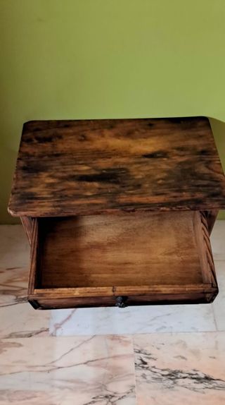 Mesa Auxiliar Antigua Madera Cajón