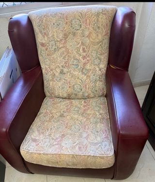 Sillón vintage antiguo tela y piel