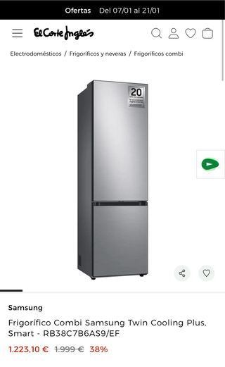 Nevera Samsung RB38C7B6AS9 Clase A Wifi