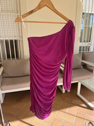 Vestido corto buganvilla asimétrico