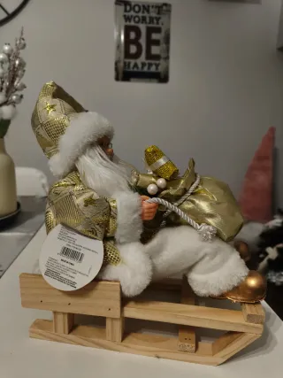 Babbo Natale su slitta decorazione oro
