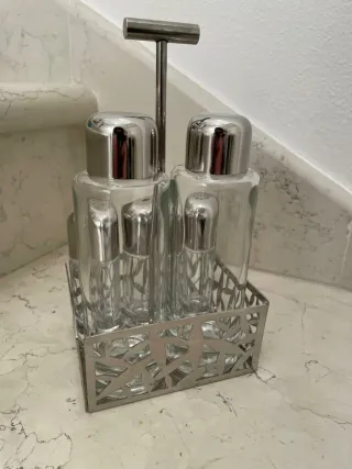 Set Olio Aceto Sale Pepe Alessi Vetro Metallo