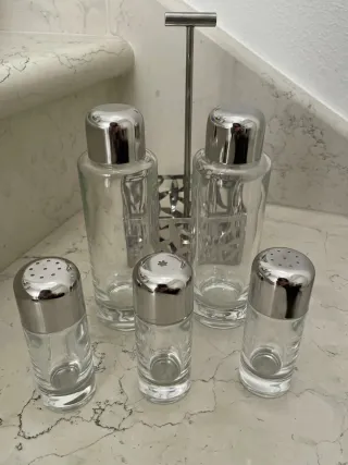Set Olio Aceto Sale Pepe Alessi Vetro Metallo