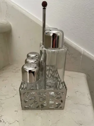 Set Olio Aceto Sale Pepe Alessi Vetro Metallo