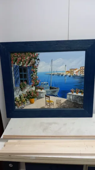 Cuadro de paisaje marino con marco