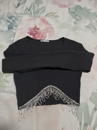 Top fiesta Zara manga larga pedrería Talla M