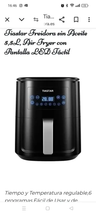 Freidora Tiastar 5,5L LED Táctil