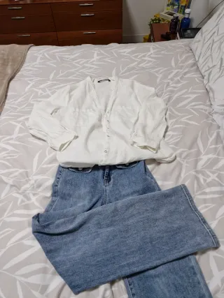 Camisa Lino Zara Blanca Talla M