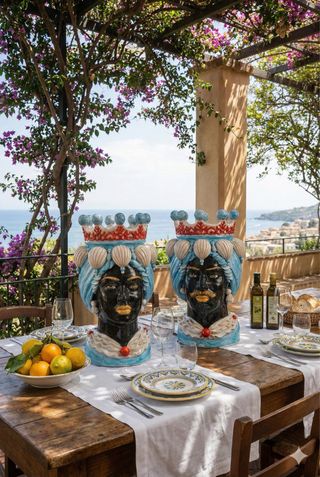 Coppia Teste Moro Conchiglie Decorative 30 cm