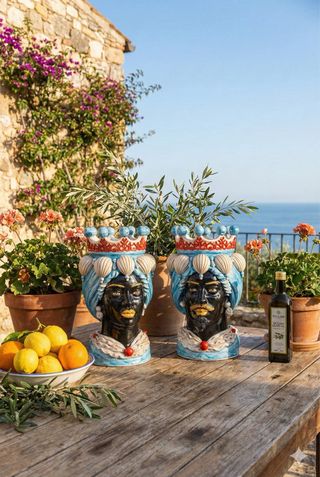 Coppia Teste Moro Conchiglie Decorative 30 cm