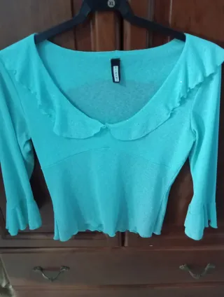 Blusa mujer turquesa manga larga L,de miami