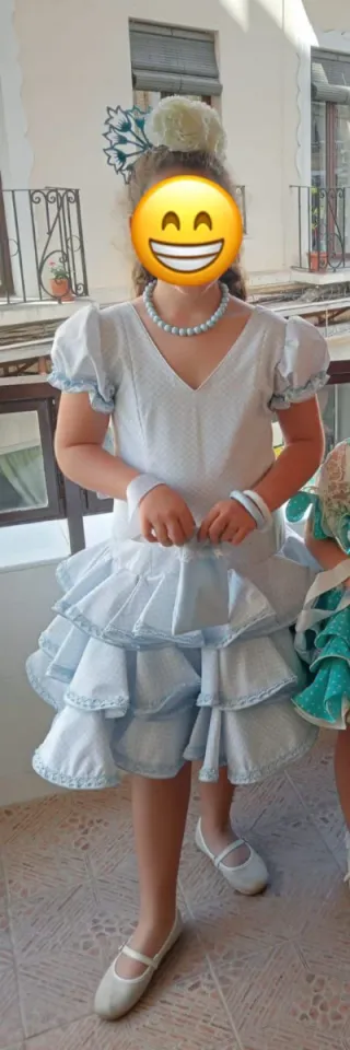 Vestido de flamenca niña azul talla 14