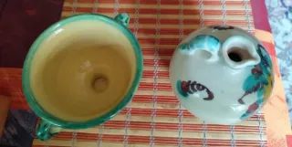 Botija y jarrón cerámica pintados a mano