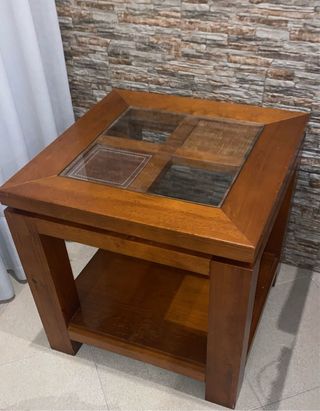 Mesa auxiliar madera y cristal