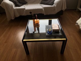 Mesita de café retro cristal y metal