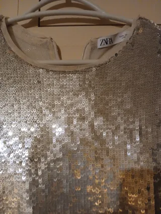 Vestido fiesta lentejuelas dorado y plateado