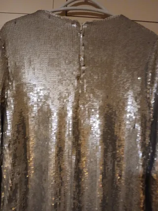 Vestido fiesta lentejuelas dorado y plateado