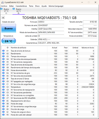 Disco Duro 2,5" Toshiba 750Gb Portátil & consola