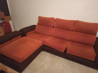 Sofá modular tela naranja y marrón