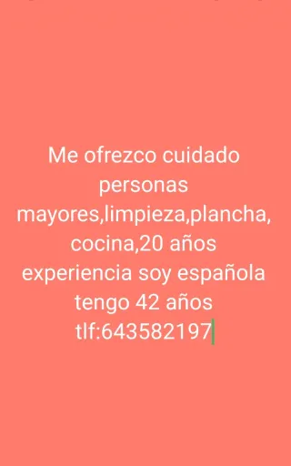 Busco empleo cuidado persona mayor,limpieza,etc