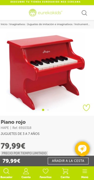Piano infantil.de madera Hape ,rojo.