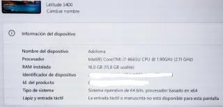 Portátil Dell Latitude 5400 i7 8th 16GB RAM 240GB