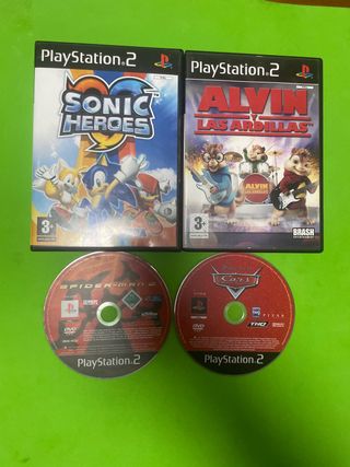 4 juegos de PS2 Sonic, Alvin, spider man 2 y Cars
