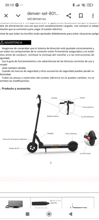 Patinete Eléctrico Denver Negro